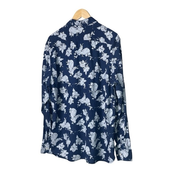 Banana Republic Camden fit floral Shirt indigo denim Explosion L Tall - Picture 3 of 7